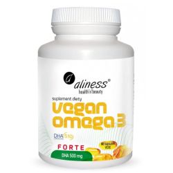 Vegan Omega‑3 FORTE 500 mg 60 kapsułek Aliness – DHA z oleju z mikroalg Schizochytrium sp