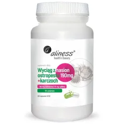 Wyciąg z nasion ostropestu 190 mg + karczoch – 100 kapsułek Aliness Silybum marianum – sylimaryna, sylibina – ekstrakt z liści karczocha (Cynara scolymus) – cynaryna