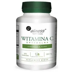 Witamina C Optymalna 250 mg – Synergia 4 Form – 200 kapsułek Aliness Kwas L‑askorbinowy + Askorbinian Magnezu + Askorbinian Wapnia + (kompleks buforowanych form)