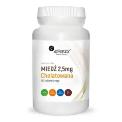 Miedź Chelatowana 2,5 mg – 100 Vege tabletek Aliness Chelat aminokwasowy miedzi — wysoka stabilność, czysta forma, minimalistyczna receptura