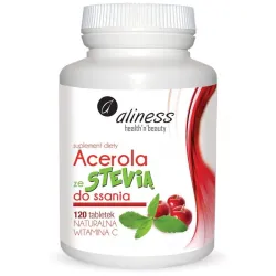 Acerola ze stewią do ssania – 120 tabletek Aliness Naturalna witamina C z aceroli – wygodna forma tabletek do ssania