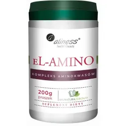 eL‑Amino – kompleks aminokwasów 200 g Aliness – aminokwasy egzogenne: L‑prolina, L‑histydyna, L‑lizyna, L‑leucyna