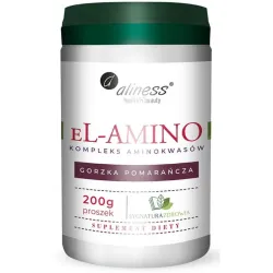 eL‑Amino kompleks aminokwasów 200 g smak pomarańczowy Aliness – aminokwasy egzogenne: L‑prolina, L‑histydyna, L‑lizyna, L‑leucyna