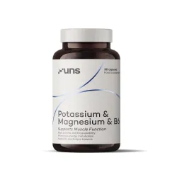 UNS Potassium & Magnesium & B6 – kompleks mineralno‑witaminowy: potas (cytrynian potasu), magnez (cytrynian magnezu), witamina B6 (chlorowodorek pirydoksyny) – 90 kapsułek