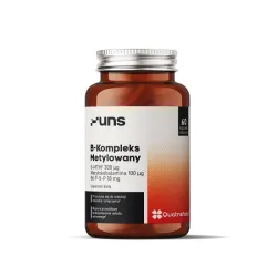 UNS Witamina B Kompleks Metylowany – aktywne formy witamin z grupy B: tiamina (B1), ryboflawina (B2), niacyna (B3), metylokobalamina (B12), biotyna (B7) – 60 kapsułek