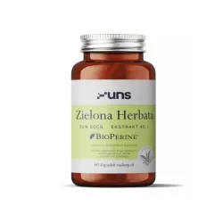 UNS Zielona Herbata 50% EGCG – antyoksydacyjne wsparcie metabolizmu: zielona herbata (Camellia sinensis), 50% EGCG, epigallokatechiny, BioPerine® – 60 kapsułek