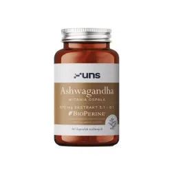 UNS Ashwagandha 570 mg – wsparcie równowagi, odporności na stres i witalności: witania ospała (Withania somnifera), witanolidy, witaferyna A, alkaloidy, BioPerine® – 60 kapsułek