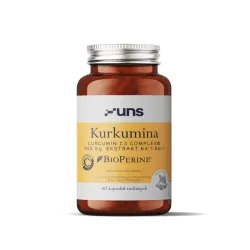 UNS Kurkumina C3 Complex 550 mg – wsparcie procesów zapalnych i ochrony komórek: kurkuminoidy z ostryżu długiego (Curcuma longa), Curcumin C3 Complex®, BioPerine® – 60 kapsułek