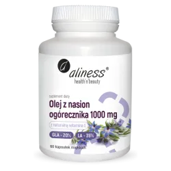Olej z nasion ogórecznika 1000mg 60 kaps. Aliness GLA LA witamina E Kwas linolowy kwas gamma-linolenowy Borago officinalis