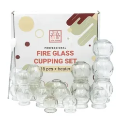 Zestaw szklanych baniek ogniowych 18 szt + ogrzewacz TCM Goods