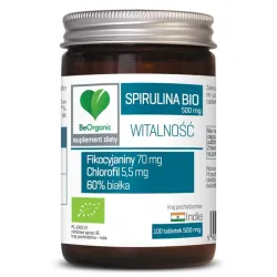 Spirulina Bio Witalność 500mg 100 tabletek BeOrganic Medicaline fikocyjaniny chlorofil białka spirulina Arthrospira platensis
