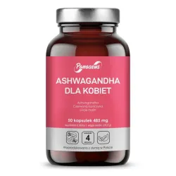 Ashwagandha dla kobiet 485mg - 50 kapsułek - Panaseus Withania somnifera Trifolium pratense Rubus ideaus