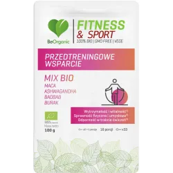 Przedtreningowe wsparcie 100g BeOrganic maca ashwagandha baobab burak Lepidium meyenii Withania somnifera Adansonia digitata
