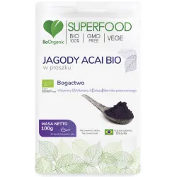 Jagody Acai bio w proszku 100g BeOrganic witamina A E żelazo euterpe precatoria