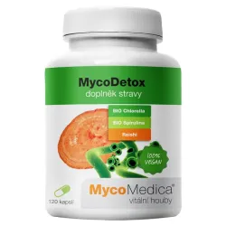 MycoDetox 120 kaps. MycoMedica Reishi Bio Chlorella Bio Spirulina Acerola Ganoderma lucidum lakownica żółtawa