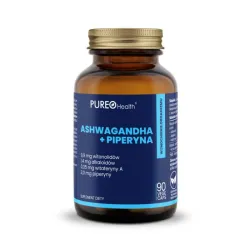 Ashwagandha + Piperyna 90 kaps. Pureo Health żeń-szeń witania ospała Withania somnifera L witanolidy alkaloidy witaferyna