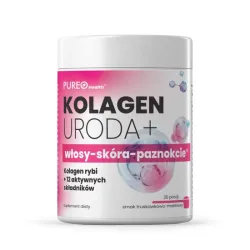 Kolagen Uroda+ włosy skóra paznokcie o smaku truskawki i maliny 30 porcji Pureo Health kolagen msm kwas hialuronowy koenzym