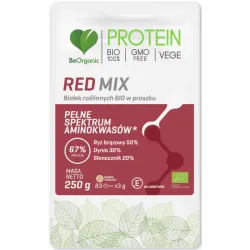 Red MIX białek roślinnych BIO 250g BeOrganic ryż brązowy dynia słonecznik Kwas L-glutaminowy L-arginina L-leucyna
