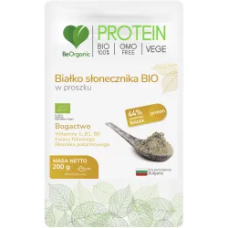 Białko słonecznika BIO w proszku 200g BeOrganic witamina E B1 B6 kwas foliowy błonnik pokarmowy