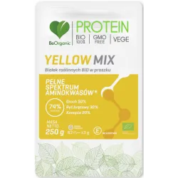 Yellow MIX białek roślinnych BIO w proszku 250g BeOrganic groch ryż brązowy konopia Kwas L-asparaginowy Kwas L-glutaminowy