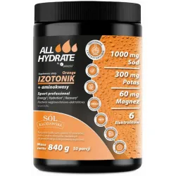 Izotonik Orange + Aminokwasy 840 g ALLHydrate Aliness – elektrolity sód potas magnez wapń fosfor + BCAA i aminokwasy